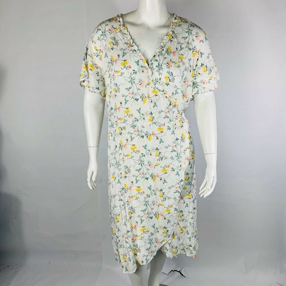 New LOFT Plus Tossed Flower Flutter Wrap Dress Mul - Picture 4 of 7